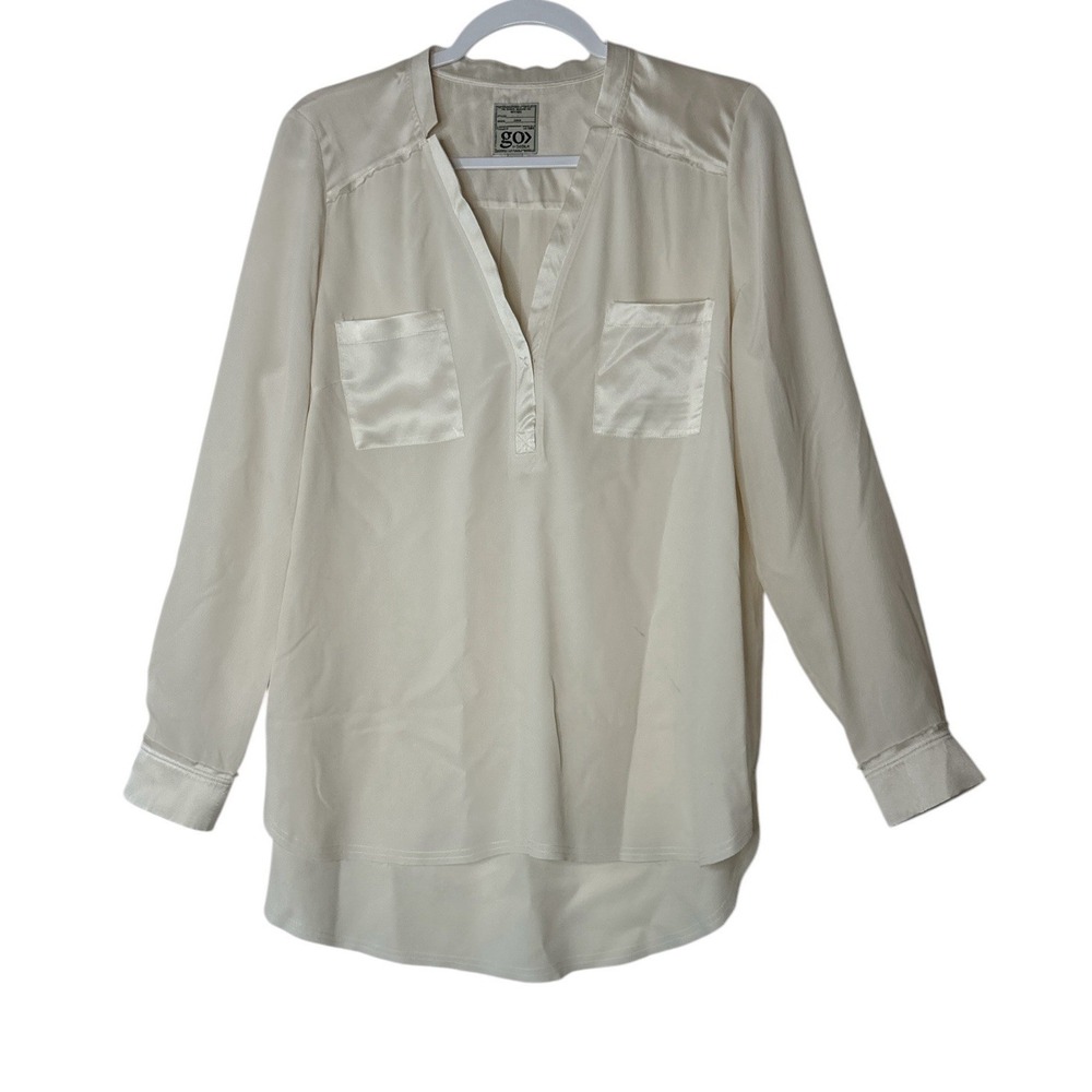 Go By Go Silk Top Women's Medium Long Sleeve 100% Silk Career Formal Minimalist